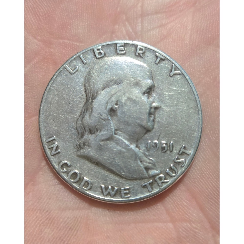1951 Benjamin Franklin Half Dollar US Silver Coin Liberty Bell Vintage